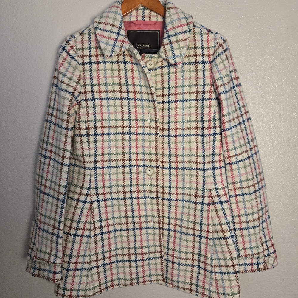Coach Plaid Tattersall Wool Button Down Peacoat Sz S